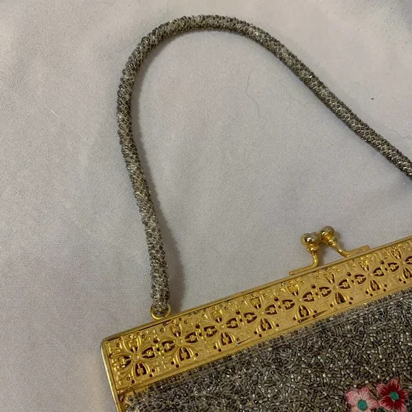 🤩 Vintage 50’s Embroidered French Glass & Steel Cut Beaded Handbag - Picture 3 of 10